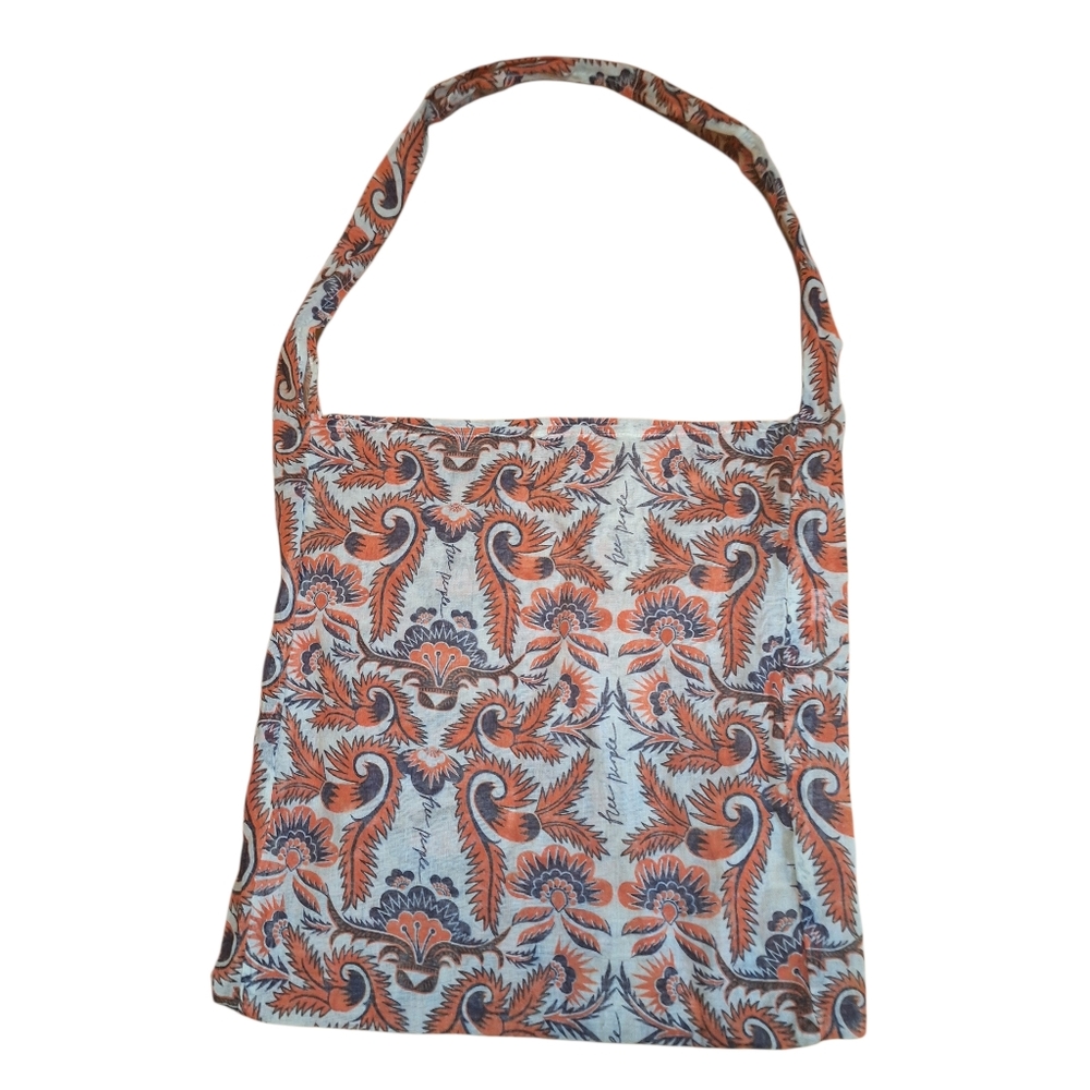 Free People Lightweight Paisley Print Shopper Tote Bag Orange Floral BOHO LInen